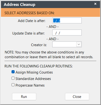 Address Cleanup Screen