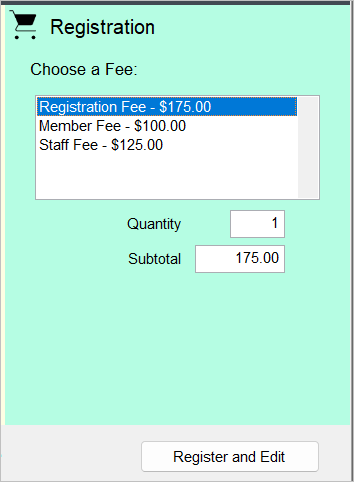 Select Different Main Fee from Add Registration screen