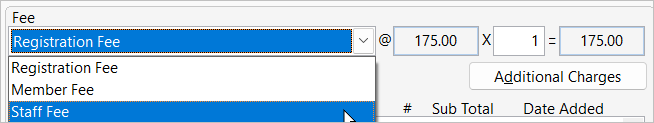 Select Different Main Fee from Edit Registration screen