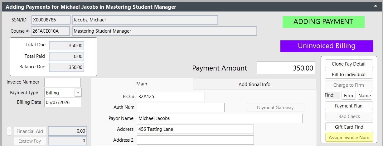 Assign Invoice Num button