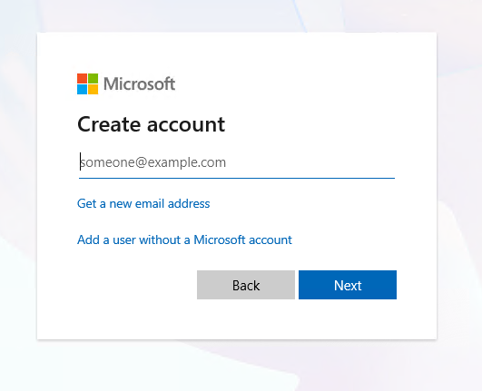 Create account without a Microsoft account