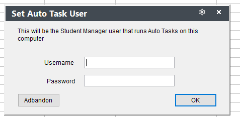 Set Auto Task User dialog