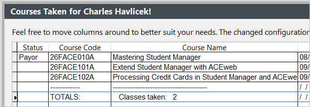 Payor in Courses Taken