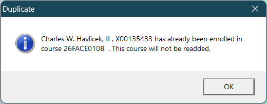 Already Enrolled in a Child Course message