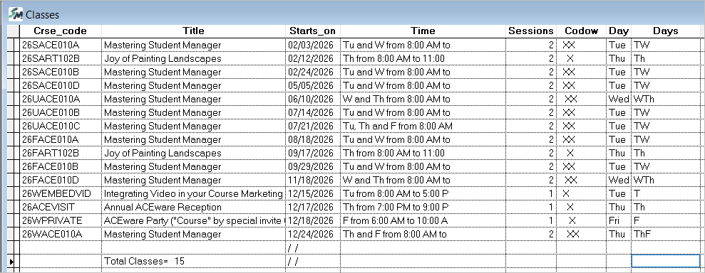 Classes at this Location