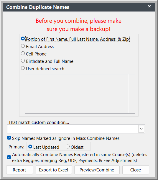 Select Search Option