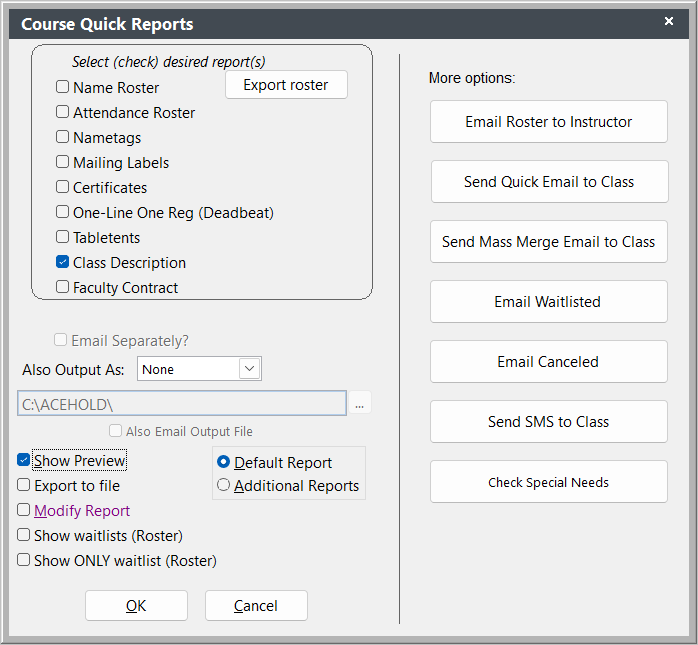 Course Quick Reports