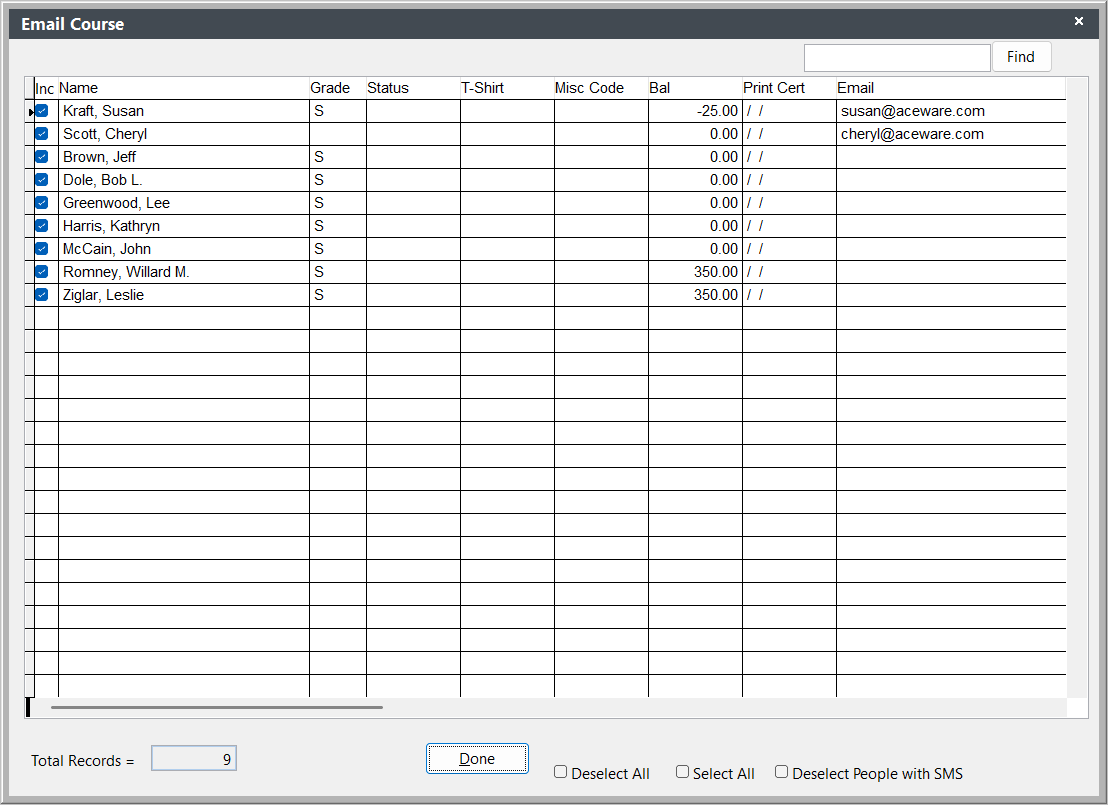 Select registrants
