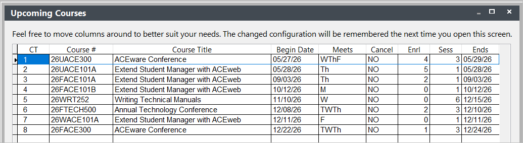 Courses Taught List