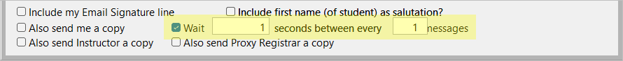 Set Number of Seconds to wait between each email
