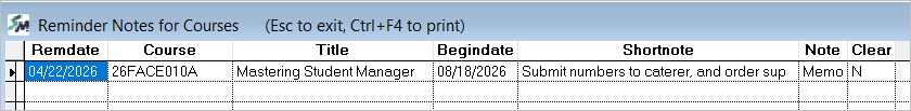 Staff Course Reminder Notification