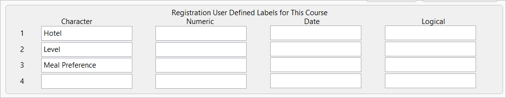 Registration User Defined Labels for Course