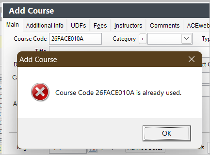 Duplicate Course Code