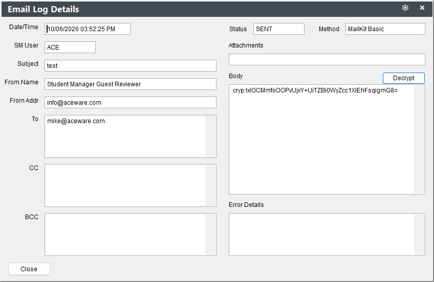 Email Log Details