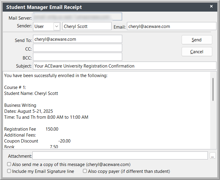 Email Receipt Screen