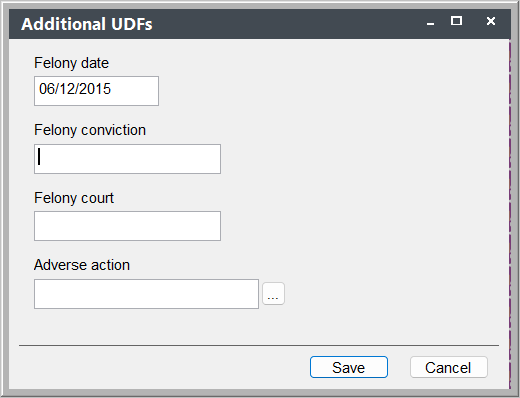 Additional UDFs Screen