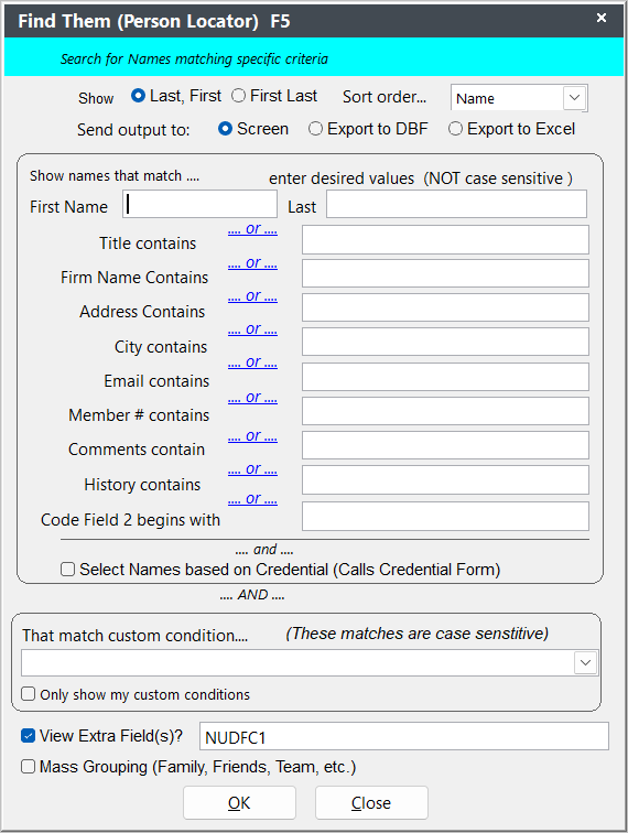 F5 Name Search Screen