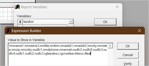 fieldlist Variable