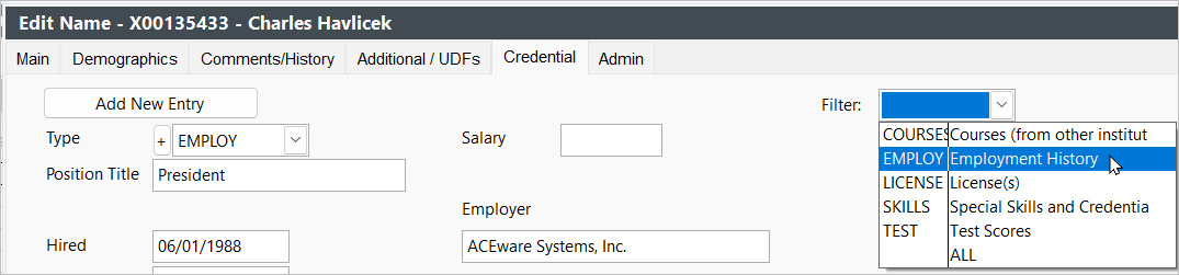 Filter Credentials