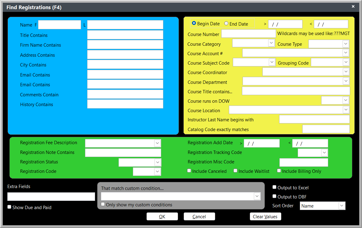 F4 Find Registrations Screen
