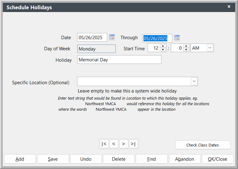Holidays Screen
