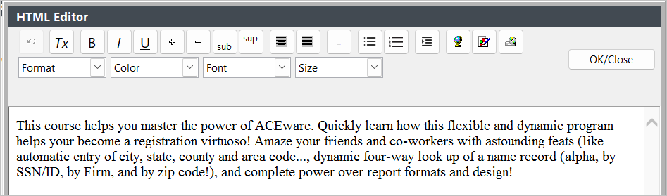 HTML Editor Window