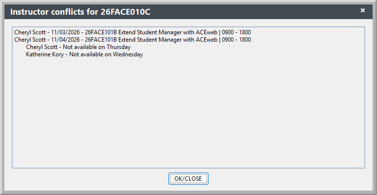 Instructor Conflict Notice