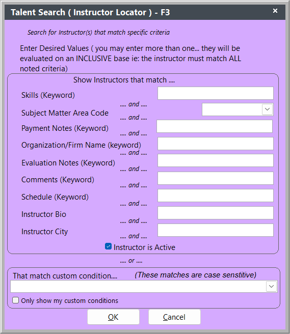 F3 Talent Search Screen