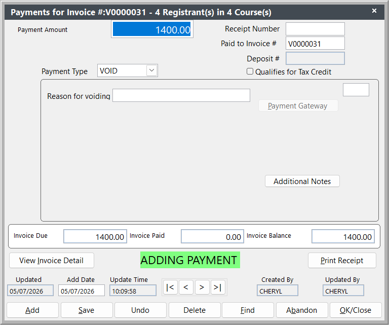 Payments for Invoice Screen