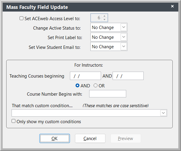 Mass Faculty Field Update Screen