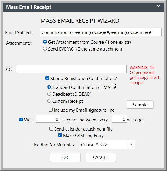 Mass Email Receipt Screen