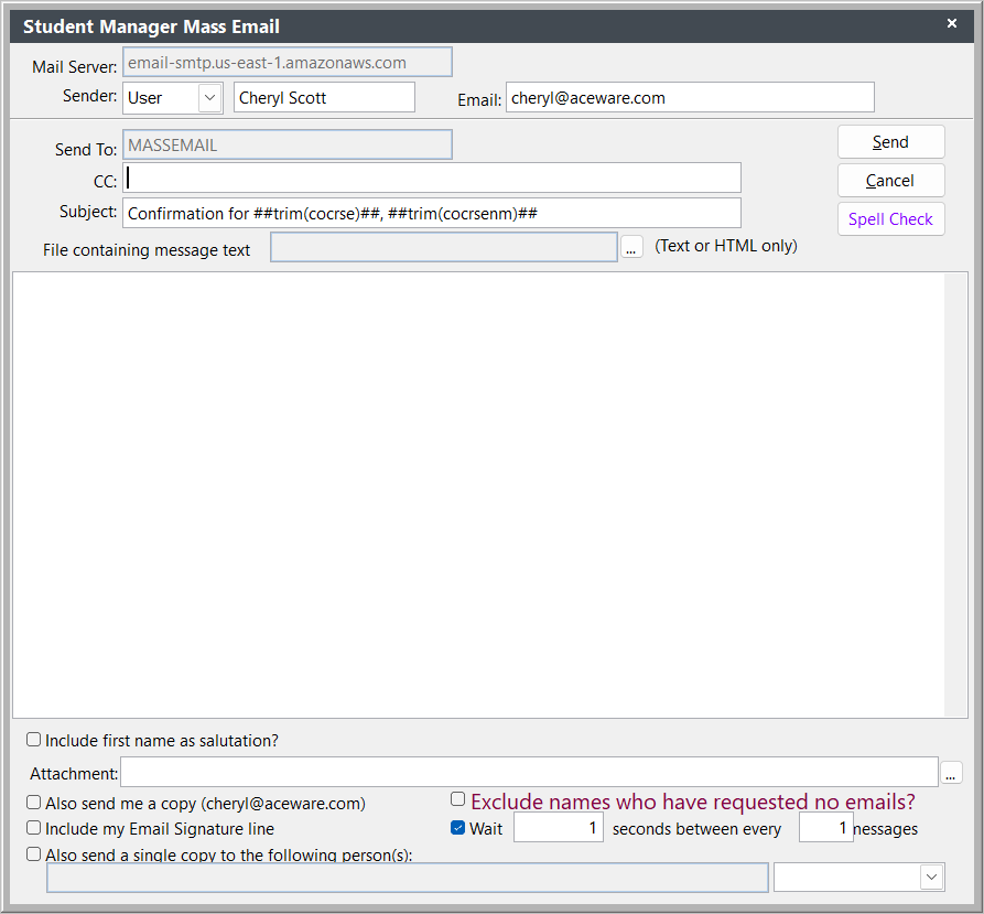 Mass Email Wizard Screen