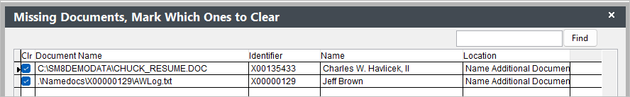 Missing Document List