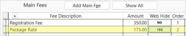 Package Rate on Child Courses for Package2 Type