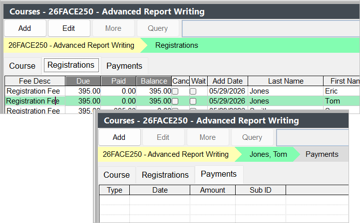 Payments tab