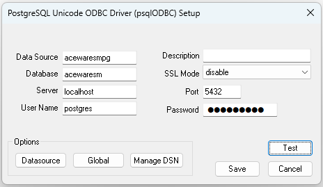 ODBC data source configuration