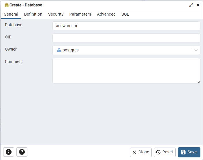 Create a new database in pgAdmin