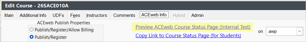 Preview Course Status Link