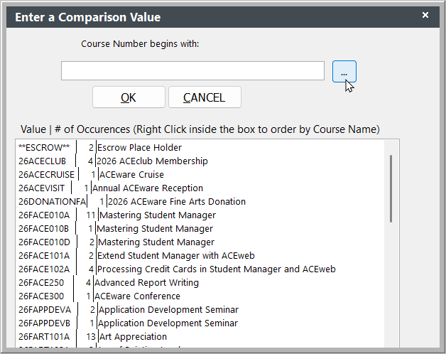 List of Available Values