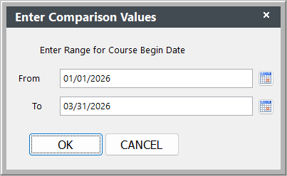 Course Begin Date Range