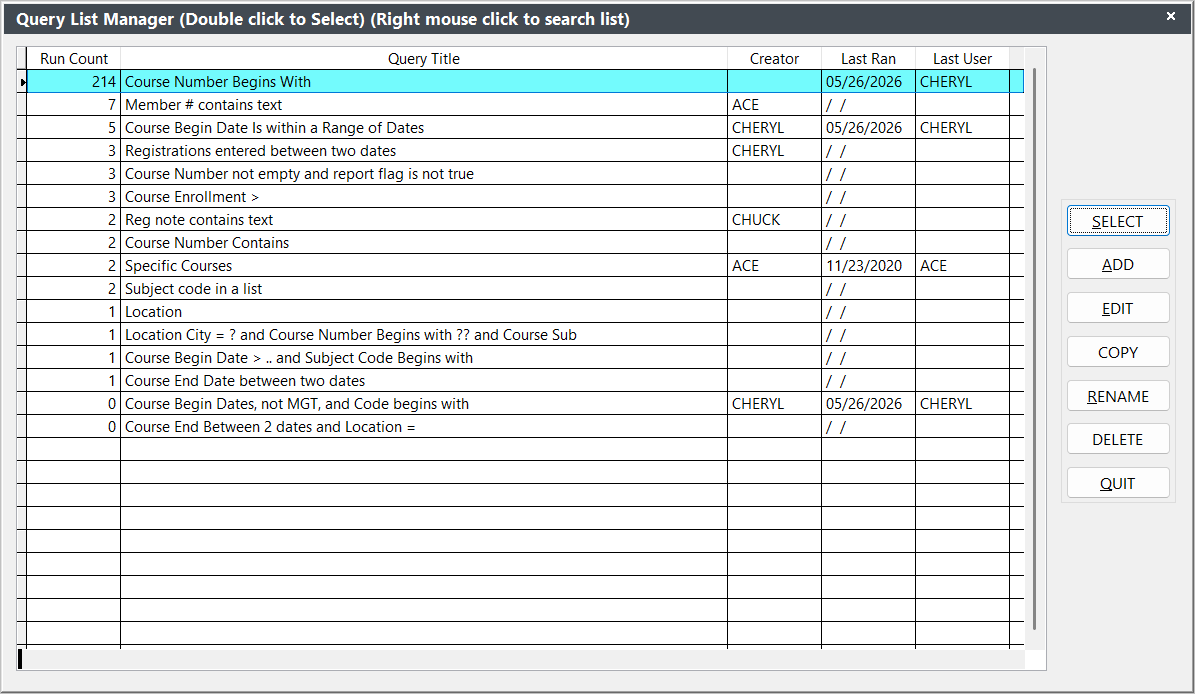 Query List Manager