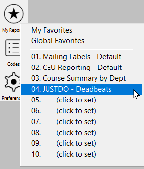 Favorite Reports Right-Click Menu