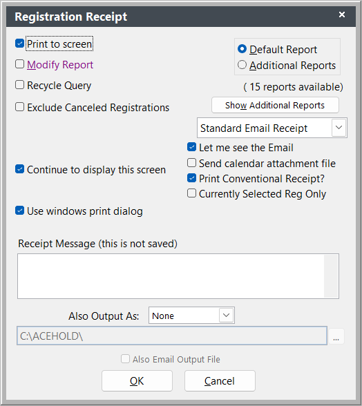 Registration Receipts Screen