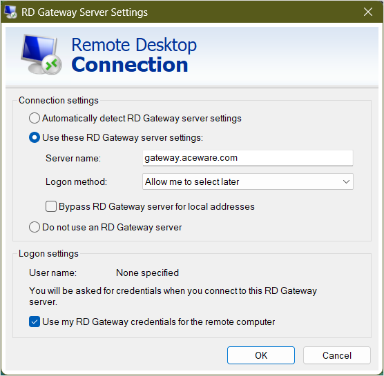 Remote Desktop Gateway Settings