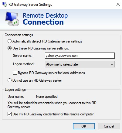 Remote Desktop Gateway Settings