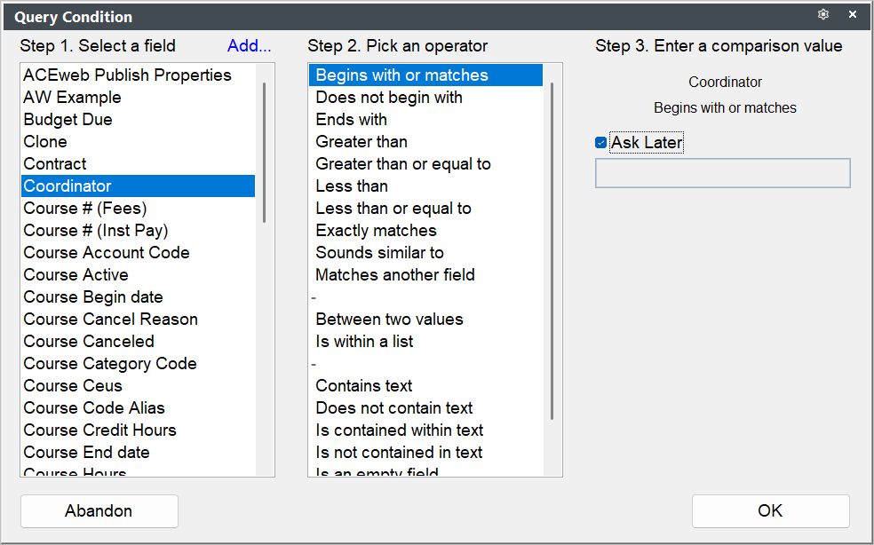 Search Query Condition