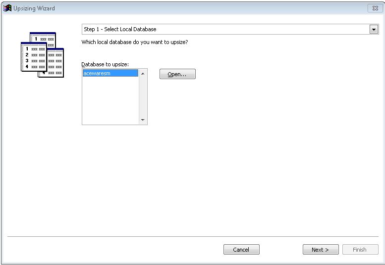 Select the database to upsize
