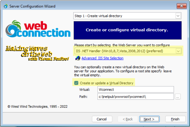 Step 1: Select Web server and Create Virtual Directory