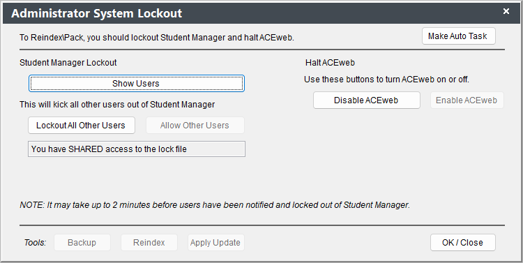 Administrator System Lockout screen