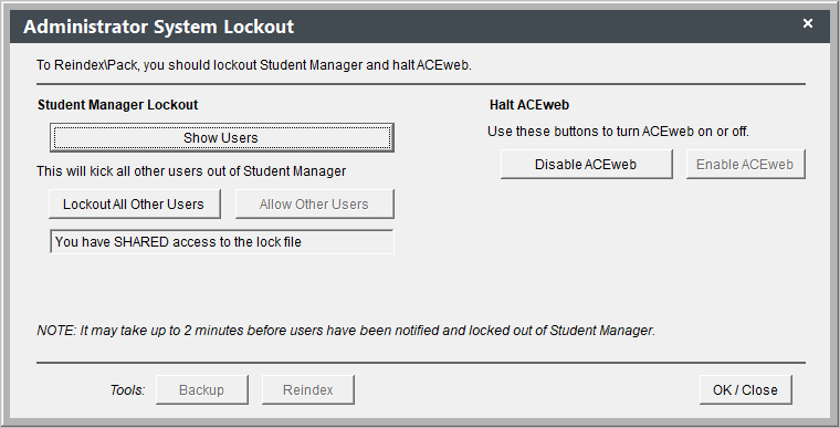 Administrator System Lockout screen